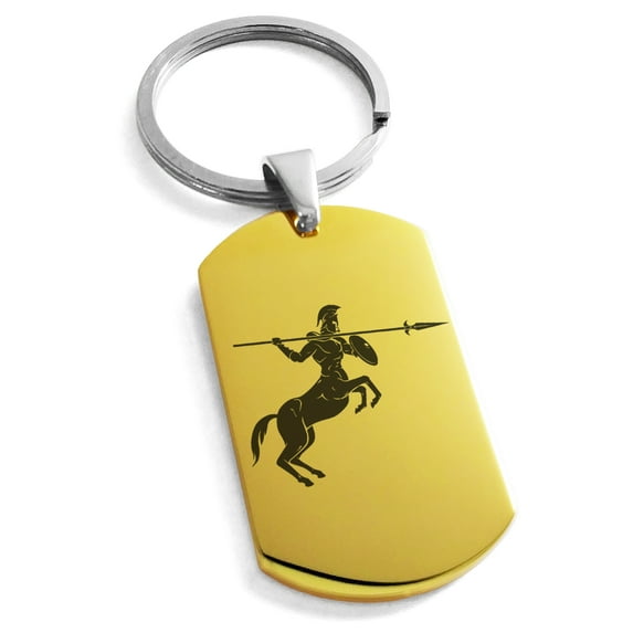 Stainless Steel Greek Mythology Centaur Engraved Dog Tag Keychain Keyring