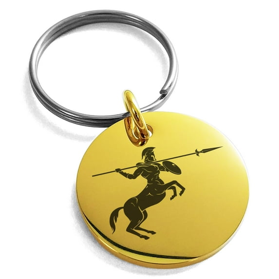Stainless Steel Greek Mythology Centaur Engraved Small Medallion Circle Charm Keychain Keyring