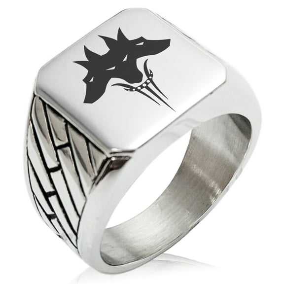 Stainless Steel Greek Mythology Cerberus Geometric Pattern Biker Style Polished Ring