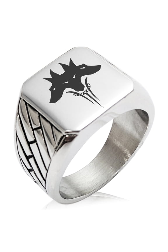 Stainless Steel Greek Mythology Cerberus Geometric Pattern Biker Style Polished Ring