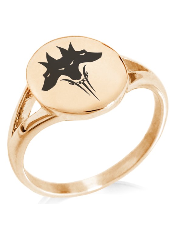 Stainless Steel Greek Mythology Cerberus Minimalist Oval Top Polished Statement Signet Ring