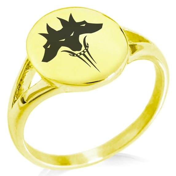 Tioneer Stainless Steel Greek Mythology Cerberus Minimalist Oval Top Polished Statement Signet Ring