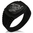 thumbnail image 1 of Stainless Steel Greek Mythology Chimera CZ Ribbed Needle Stripe Pattern Biker Style Polished Ring, 1 of 1