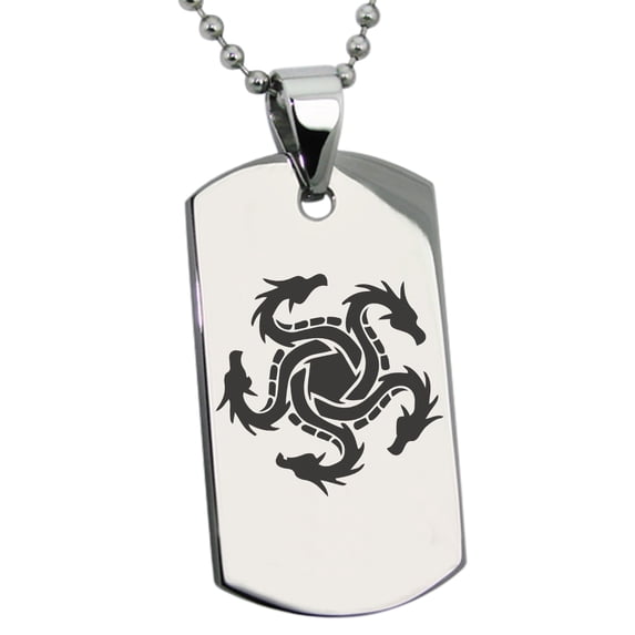 Tioneer Stainless Steel Greek Mythology Hydra Engraved Dog Tag Pendant Necklace