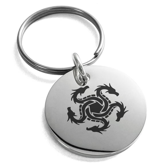 Stainless Steel Greek Mythology Hydra Engraved Small Medallion Circle Charm Keychain Keyring