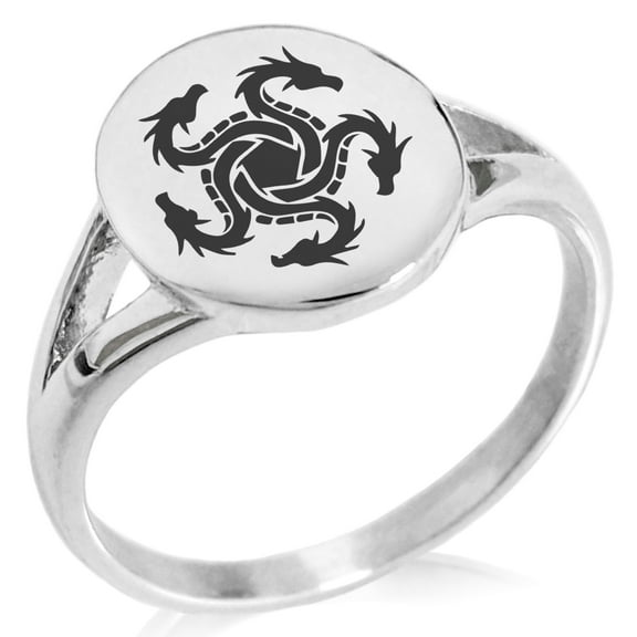 Stainless Steel Greek Mythology Hydra Minimalist Oval Top Polished Statement Signet Ring