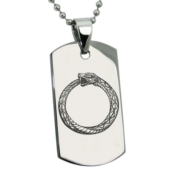 Stainless Steel Greek Mythology Ouroboros Engraved Dog Tag Pendant Necklace