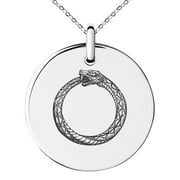 Stainless Steel Greek Mythology Ouroboros Engraved Small Medallion Circle Charm Pendant Necklace