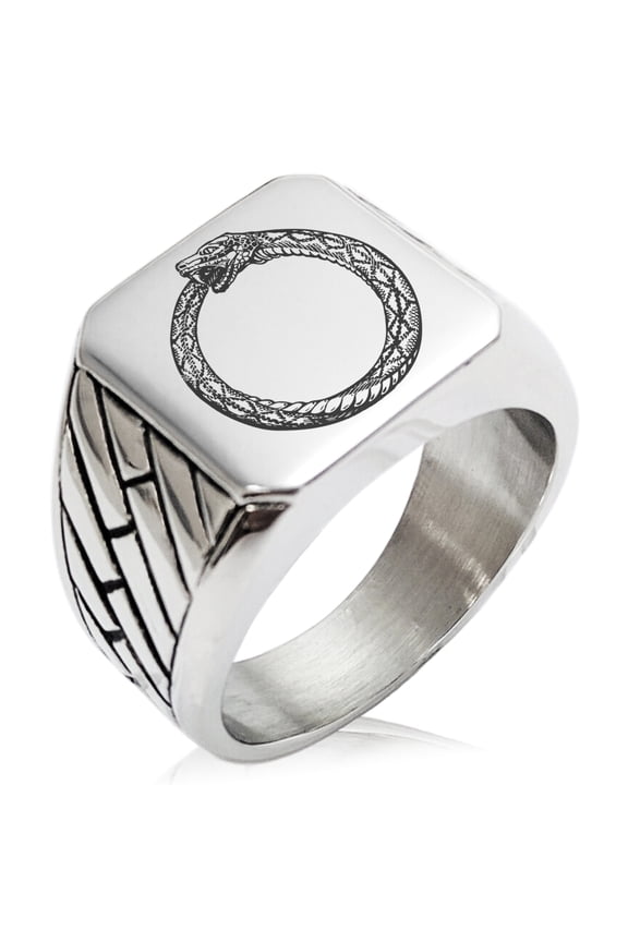 Stainless Steel Greek Mythology Ouroboros Geometric Pattern Biker Style Polished Ring