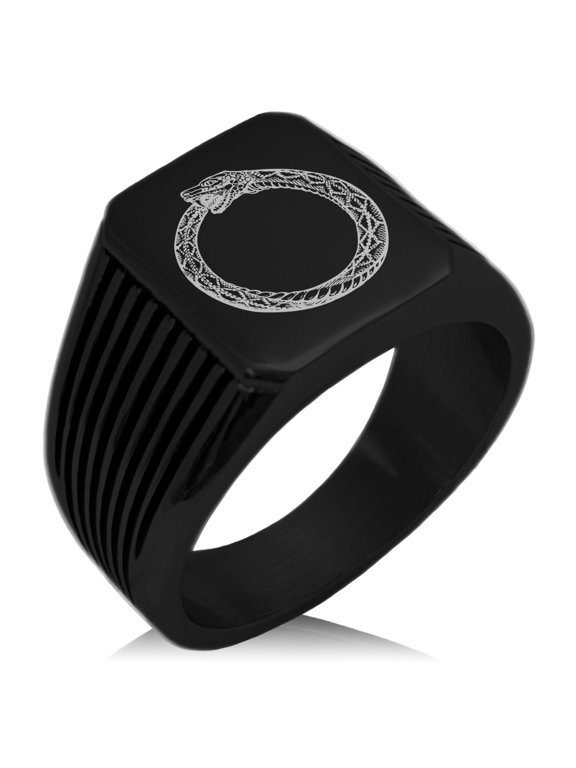 Stainless Steel Greek Mythology Ouroboros Needle Stripe Pattern Biker Style Polished Ring