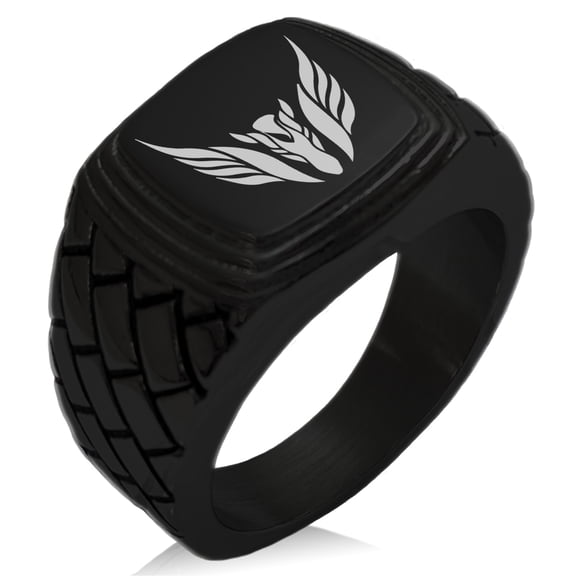 Stainless Steel Greek Mythology Pegasus Geometric Pattern Step-Down Biker Style Polished Ring