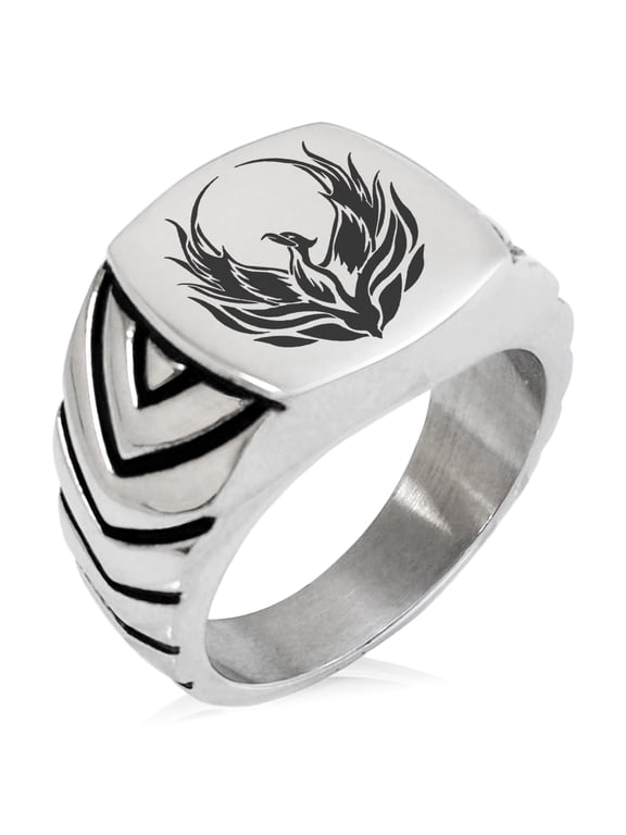 Stainless Steel Greek Mythology Phoenix Chevron Pattern Biker Style Polished Ring