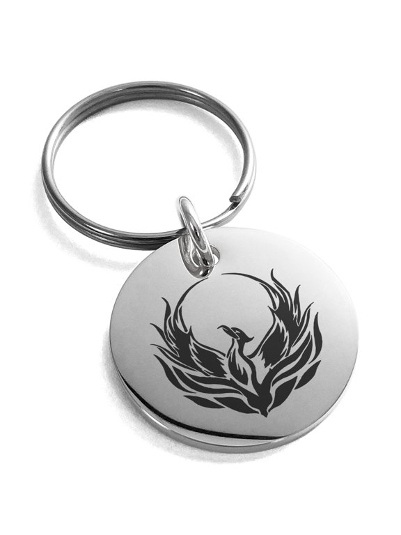 Stainless Steel Greek Mythology Phoenix Engraved Small Medallion Circle Charm Keychain Keyring