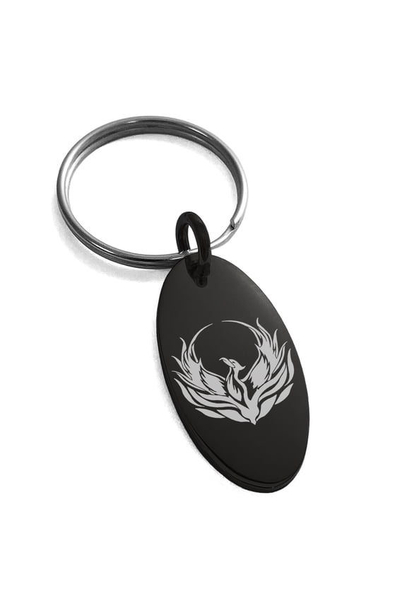 Stainless Steel Greek Mythology Phoenix Engraved Small Oval Charm Keychain Keyring
