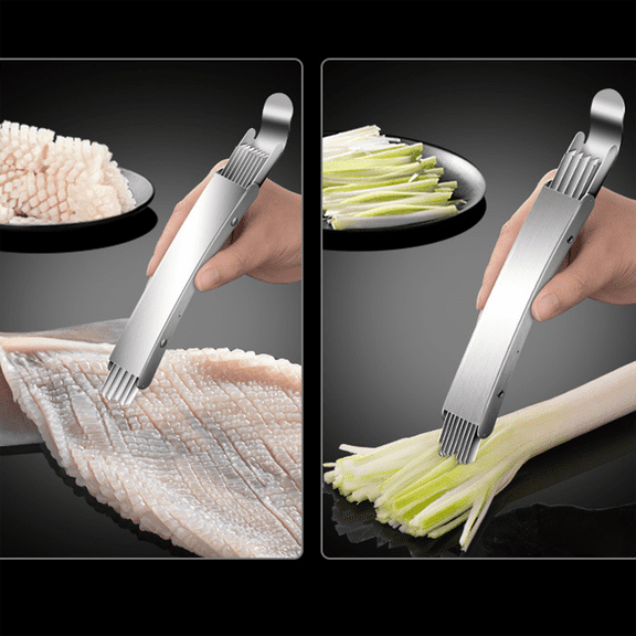 Stainless Steel Green Onion Slicer, Green Onion Shredder with Protective Cover Design, Ergonomic Handle Kitchen Vegetable Cutter Sharp Scallion Shredding Cutter, for Meat Celery Scallion