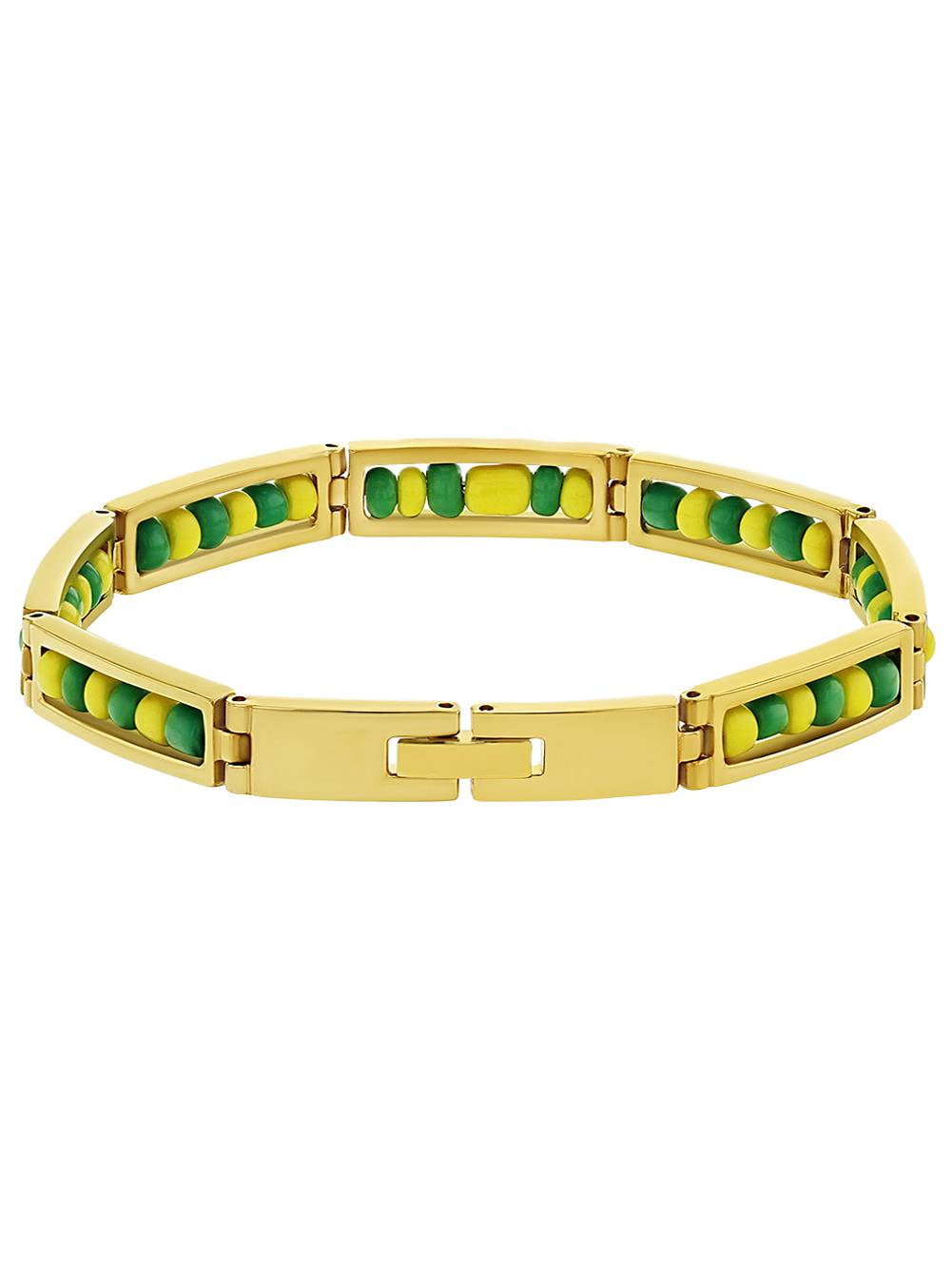 Stainless Steel Orula Protection Bracelet - Green & Yellow Beads, Unisex Good Luck Amulet For Men & Women - View #3
