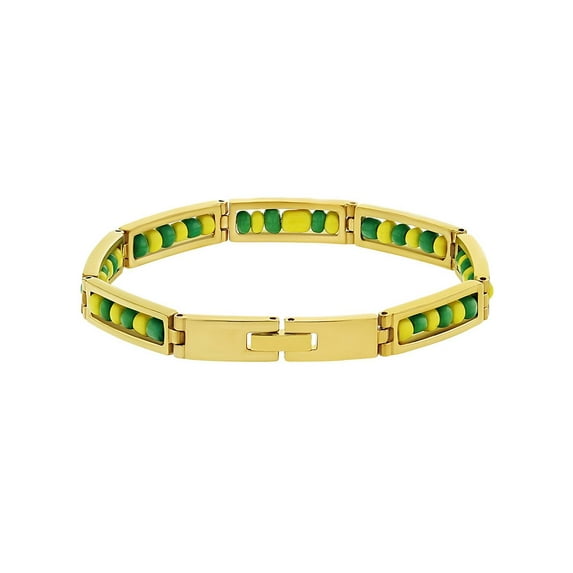 Stainless Steel Green Yellow Beads Babalawo Amulet Protection Orula Bracelet 7"
