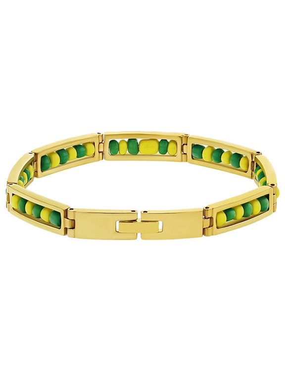 Stainless Steel Green Yellow Beads Babalawo Amulet Protection Orula Bracelet 8"