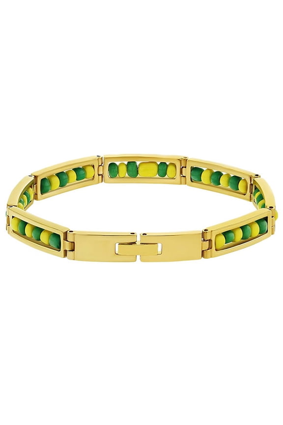 Stainless Steel Green Yellow Beads Babalawo Amulet Protection Orula Bracelet 9"