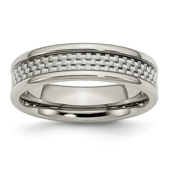 Stainless Steel Grey Carbon Fiber 6mm Polished Band Ring - Size 7.5