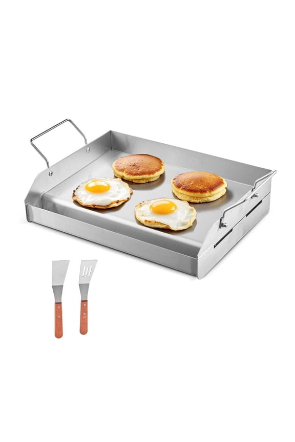 Stainless Steel Griddle 17x13 Inch - Universal BBQ Grill Pan - Flat Top Griddle for Gas, Electric & Induction Cooktops - Heavy Duty Cookware