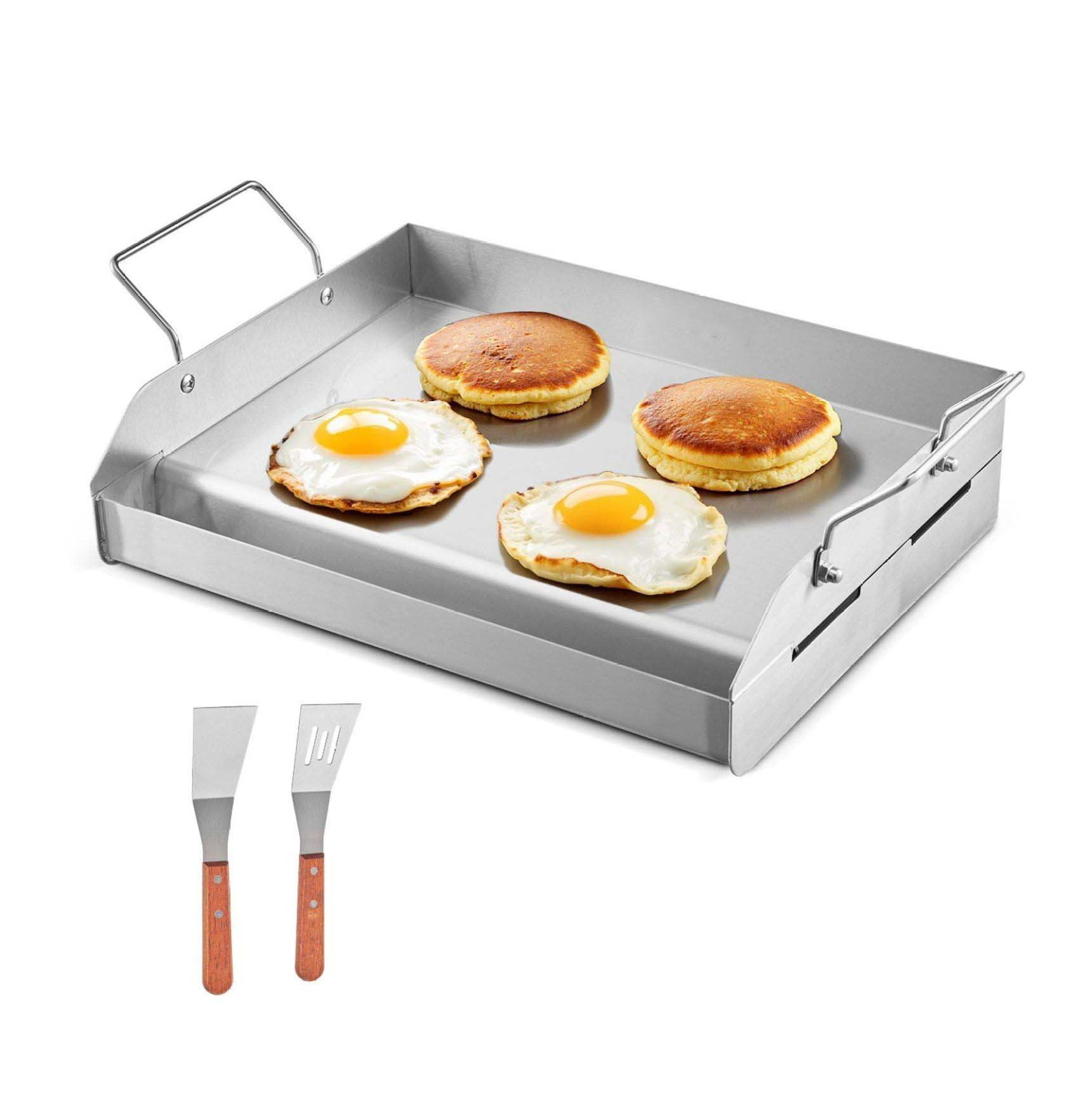 Stainless Steel Griddle 17x13 inch - Universal BBQ Grill Pan - Flat Top Griddle for Gas, Electric & Induction Stovetops - Heavy Duty Cookware