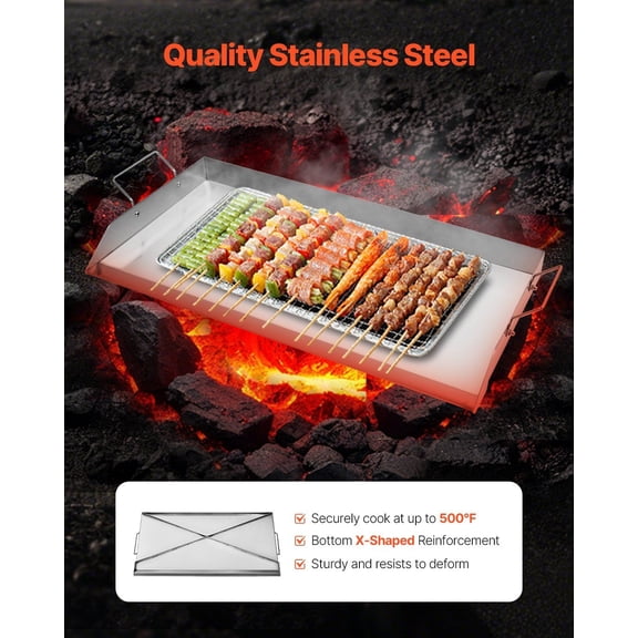 Stainless Steel Griddle 32x16 Inch, Flat Top Grill Plate for Gas BBQ, Teppanyaki, Camping, Portable Family Cookware with Handle
