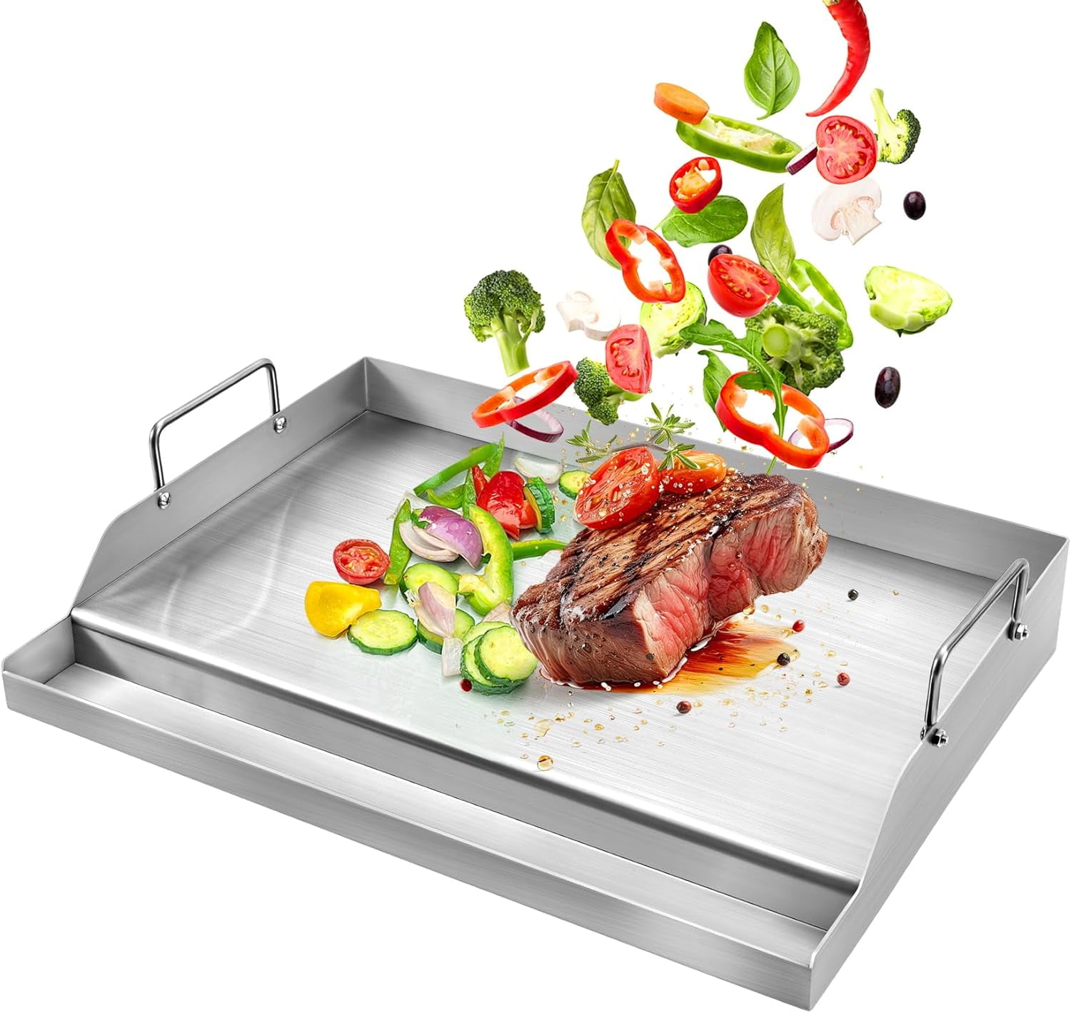 Stainless Steel Griddle for Gas Grills, Universal Flat Top Griddle for Gas Stoves, Camping Stoves, 18" x 12.5" Nonstick Cooking Griddle for Charcoal, Tailgating, Parties