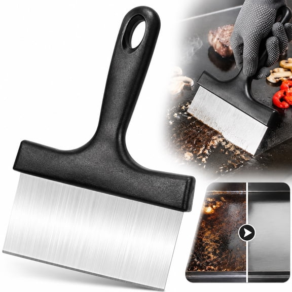 Stainless Steel Griddle Scraper for Blackstone Grill , Heavy Duty Grill Cleaner with 5.5" Ergonomic Handle, Flat Top BBQ Scraper Tool, Outdoor Cooking Accessories & Camping Essentials