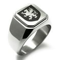 thumbnail image 1 of Stainless Steel Griffin Valor Coat of Arms Shield Engraved Square Flat Top Biker Style Polished Signet Ring, 1 of 1