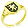 thumbnail image 1 of Stainless Steel Griffin Valor Coat of Arms Shield Minimalist Oval Top Polished Statement Signet Ring, 1 of 1
