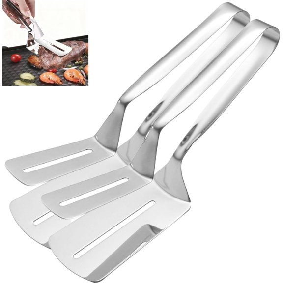 Stainless Steel Grill Clamp, 10 Inch Stainless Steel Steak Tongs, Lightweight Double-Sided Shovel Clip for Home Restaurant and Party Use