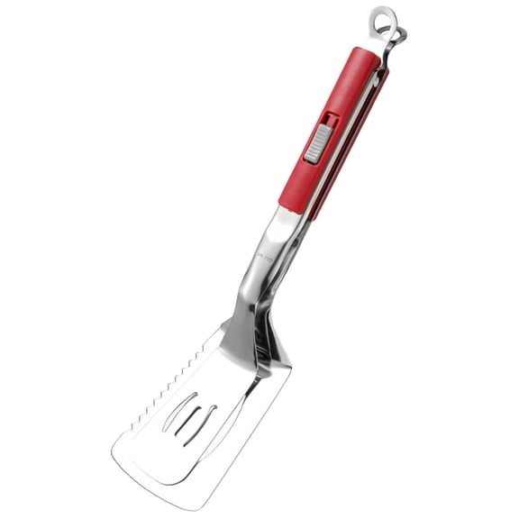 Stainless Steel Grill Clamp 11.4 Inches Extended Handle Spatula Tong Multi Functional Bbq Clip for Outdoor Grilling Kitchen Cooking Anti Scald Design, A Serrated Steak Clip with A Sliding Buckle