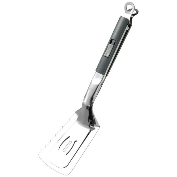 Stainless Steel Grill Clamp 11.4 Inches Extended Handle Spatula Tong Multi Functional Bbq Clip for Outdoor Grilling Kitchen Cooking Anti Scald Design, A Serrated Steak Clip with A Sliding Buckle