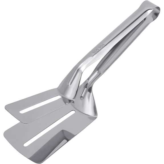 Stainless Steel Grill Clamp, 3-in-1 BBQ Cooking Tongs with Double-Sided Spatula, 10 Inch Multifunctional Food Flipper for Steak, Burgers, Pizza and Fish