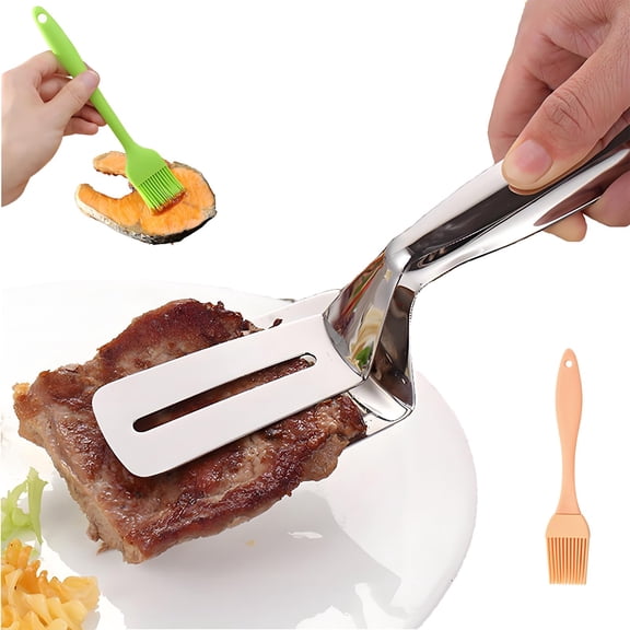 Stainless Steel Grill Clamp, Anti-Scald Extended Handle Spatula Tong, Multi-Functional Barbecue Clamp for Grilling Meat, Fish, and Pancakes with Non-Slip Grip（1 PCS）