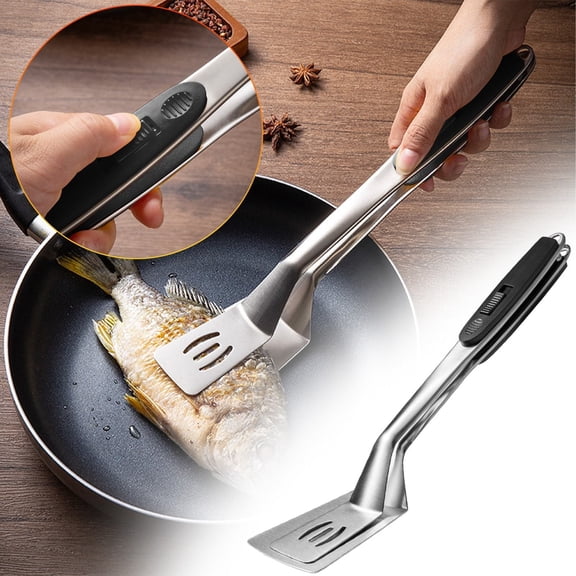 Stainless Steel Grill Clamp, Anti-Scald Extended Handle Spatula Tongs, 12.8 inch Stainless Steel Grill Clamp Spatula, Cooking Tongs Food Flip Shovel Clamp for Steak Fish Bread Hamburger BBQ Frying