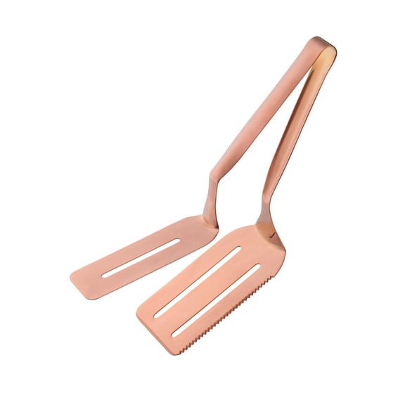 Stainless Steel Grill Clamp, Anti-Scald Extended Handle Spatula Tongs, Multi-Functional Stainless Steel Barbecue Clamp Food for Grilling Meat, Flipping Fish and Pancakes with Non-Slip Grip,Rose Gold