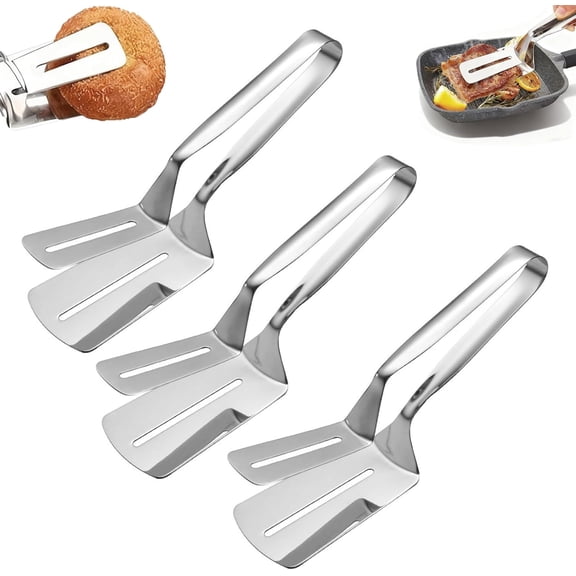 Stainless Steel Grill Clamp, Anti-Scald Extended Handle Spatula Tongs, Stainless Steel Kitchen Tongs, Versatile Kitchen Tool for Flipping Steak Fish Bread H BBQ Pizza