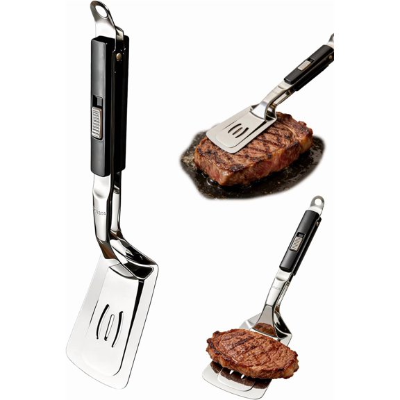 Stainless Steel Grill Clamp, Multi-Functional Stainless Steel Barbecue Clamp Food Anti-Scald Extended Handle Spatula Tong for Outdoor Grilling and Kitchen Cooking spatula tongs