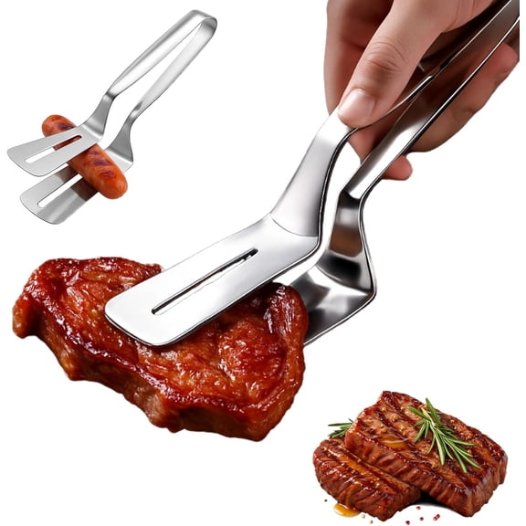 Stainless Steel Grill Clamp Spatula, 2-in-1 Double Spatula Flipper with Wide Paddle – Durable Stainless Steel Grill Clamps for Steaks, Fish, Bread and BBQ Cooking