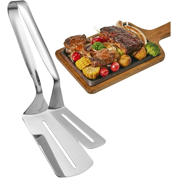 Stainless Steel Grill Clamp Spatula,Double Spatula Flipper,Stainless Steel Spatula,for Grilling, Frying, Camping & Kitchen