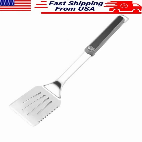 Stainless Steel Grill Spatula Long Handle Serrated Edge Durable Cooking Tool New