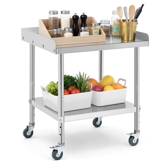 Stainless Steel Grill Stand Table 28x24x30 Inch, NSF Certified Heavy Duty Equipment Stand with 2" Edge Baffle, Adjustable Legs, 400-660 lb Capacity for Restaurant Kitchen, Hotel, Home Outdoor BBQ
