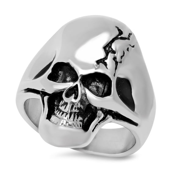 Stainless Steel Grinning Alien Cracked Skull Ring, Size 15