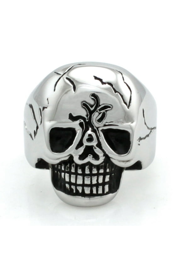 Stainless Steel Grinning Skull Biker Style Ring
