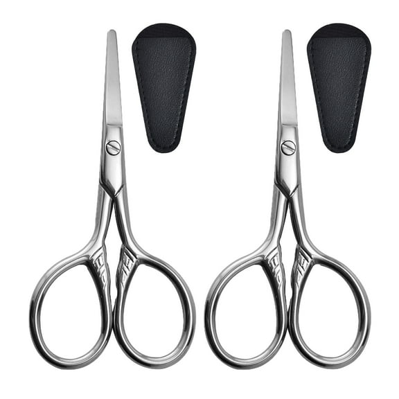 Stainless Steel Grooming Scissors - for Eyebrow/Nose Hair/Beard, Sharp Blades, Rust-Resistant, Facial Hair Trimming Kit 2-Pack