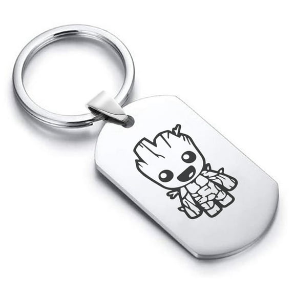 Stainless Steel Groot Dog Tag Keychain Circle Ring
