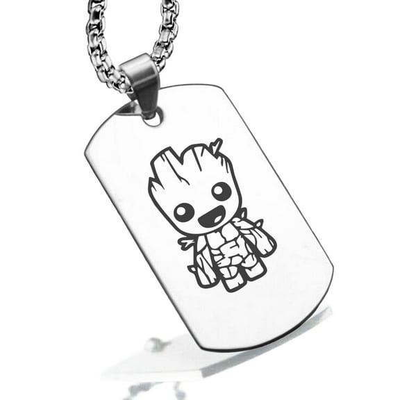 Stainless Steel Groot Dog Tag Pendant Necklace