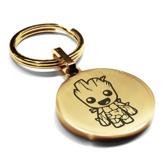 Stainless Steel Groot Round Medallion Keychain Circle Ring
